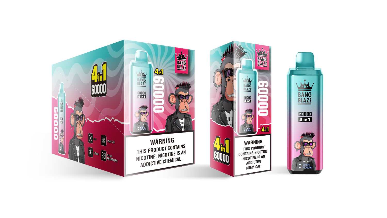 (60 000 szívás & 4 az 1‑ben) eper‑görögdinnye + kiwi‑maracuja‑gujáva + jeges mangó + görögdinnye‑savanyú őszibarack (2% nikotin) - ibangvape-Hungary