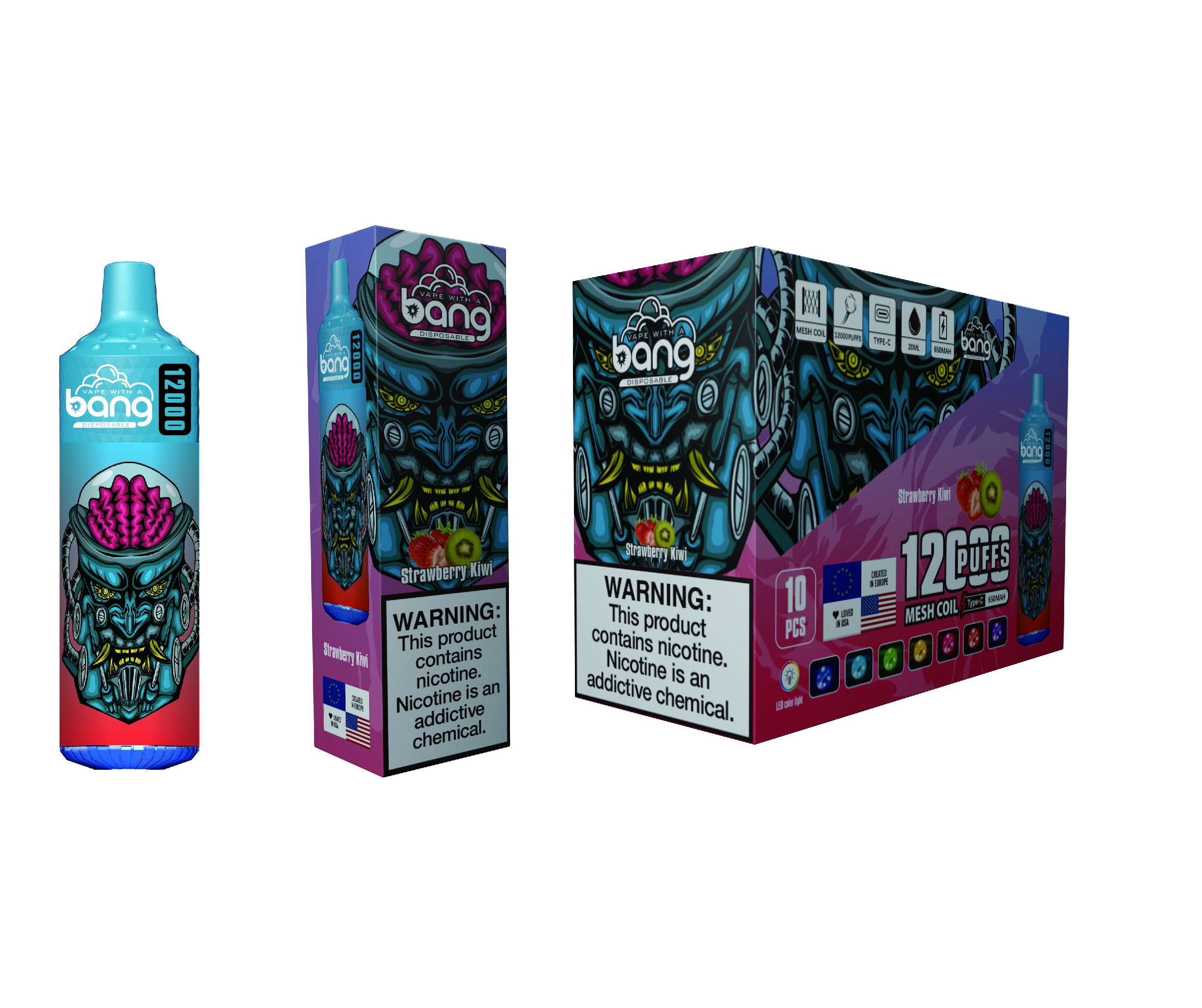 (Tornadó 12 000 szívás) eper‑kivi (2% nikotin) - ibangvape-Hungary