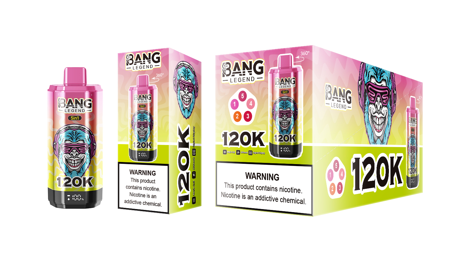 (120 000 szívás & 5 az 1‑ben) eper‑kiwi + eper‑banán + jeges licsi + görögdinnye‑bogyók + maracuja‑mangó (2% nikotin) - ibangvape-Hungary