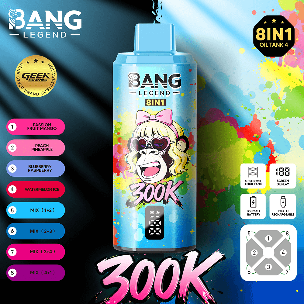 (300 000 szívás & 8 az 1‑ben) maracuja‑mangó + őszibarack‑ananász + áfonya‑málna + jeges görögdinnye (2% nikotin) - ibangvape-Hungary