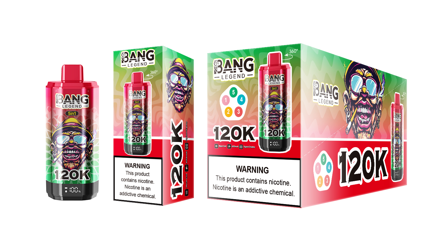 (120 000 szívás & 5 az 1‑ben) jeges görögdinnye + bogyókeverék + alma‑körte + mentás áfonya + nyári idő (2% nikotin) - ibangvape-Hungary
