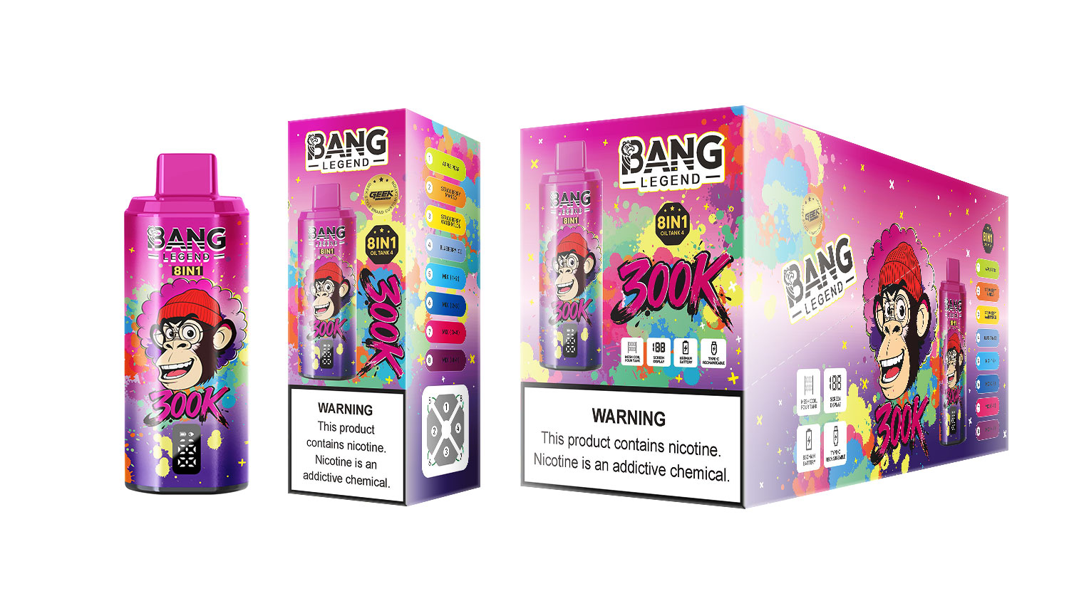 (300 000 szívás & 8 az 1‑ben) alma‑körte + eper‑mangó + eper‑görögdinnye + jeges áfonya (2% nikotin) - ibangvape-Hungary