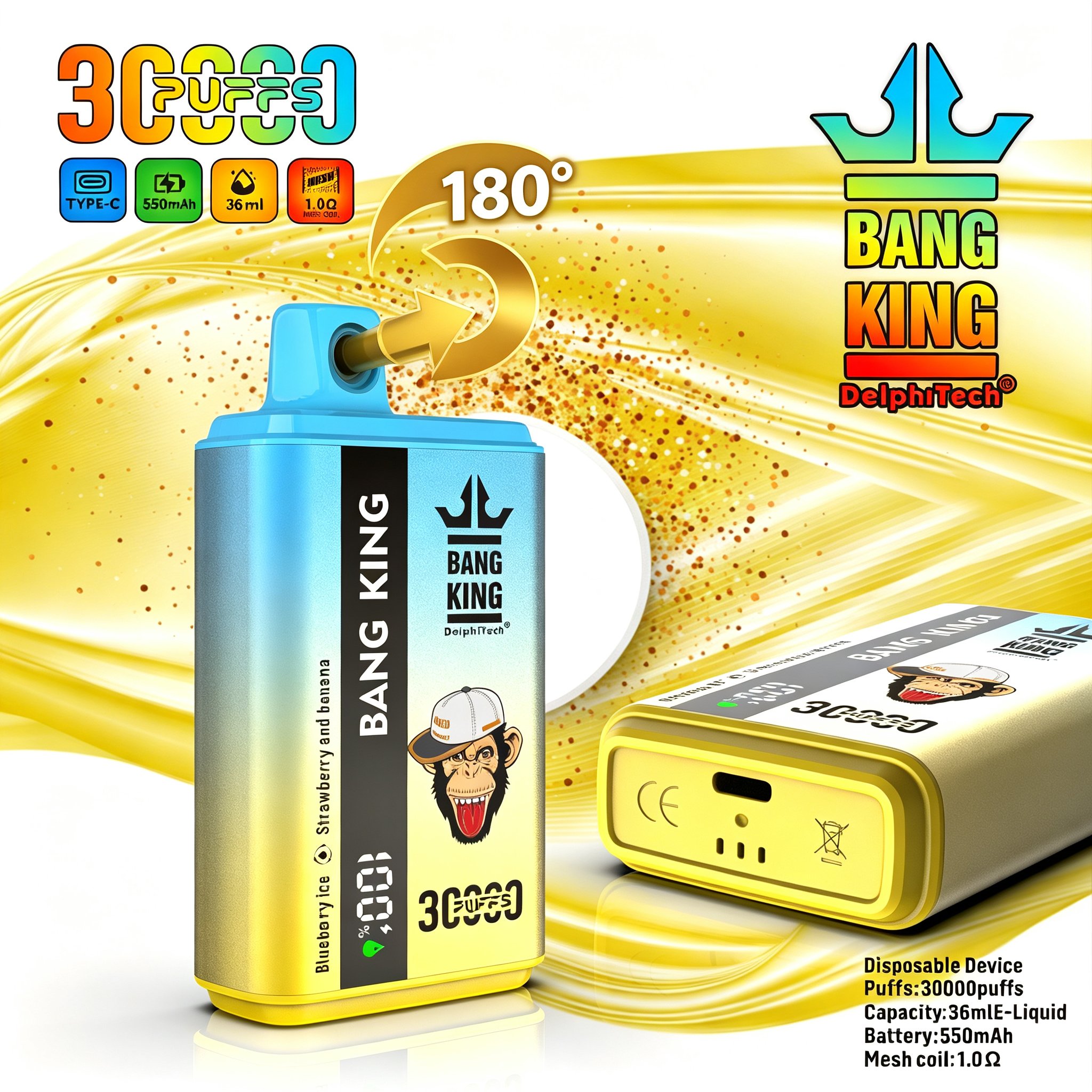 (30 000 szívás & 2 az 1‑ben) jeges áfonya + eper‑banán (2% nikotin) - ibangvape-Hungary