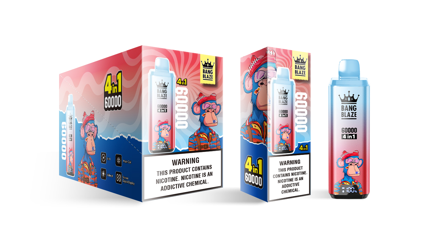 (60 000 szívás & 4 az 1‑ben) eper‑mangó + eper‑kiwi + alma‑szőlő + görögdinnye‑sárkánygyümölcs (2% nikotin) - ibangvape-Hungary