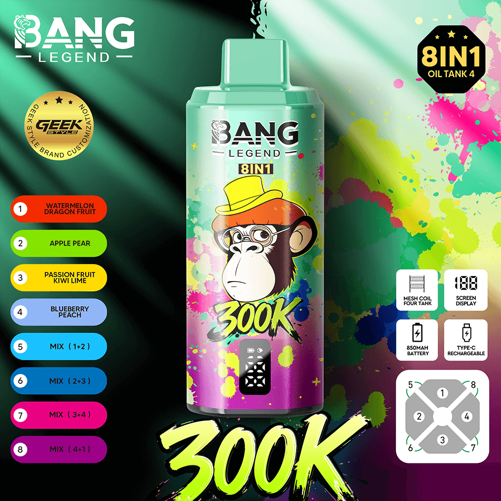 (300 000 szívás & 8 az 1‑ben) görögdinnye‑sárkánygyümölcs + alma‑körte + maracuja‑kivi‑citrom + áfonya‑őszibarack (2% nikotin) - ibangvape-Hungary