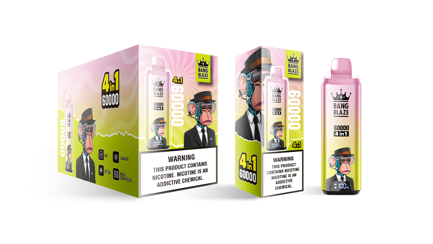 (60 000 szívás & 4 az 1‑ben) energiaital + eper‑banán + mangó‑őszibarack‑sárgabarack + maracuja‑kiwi‑lime (2% nikotin) - ibangvape-Hungary
