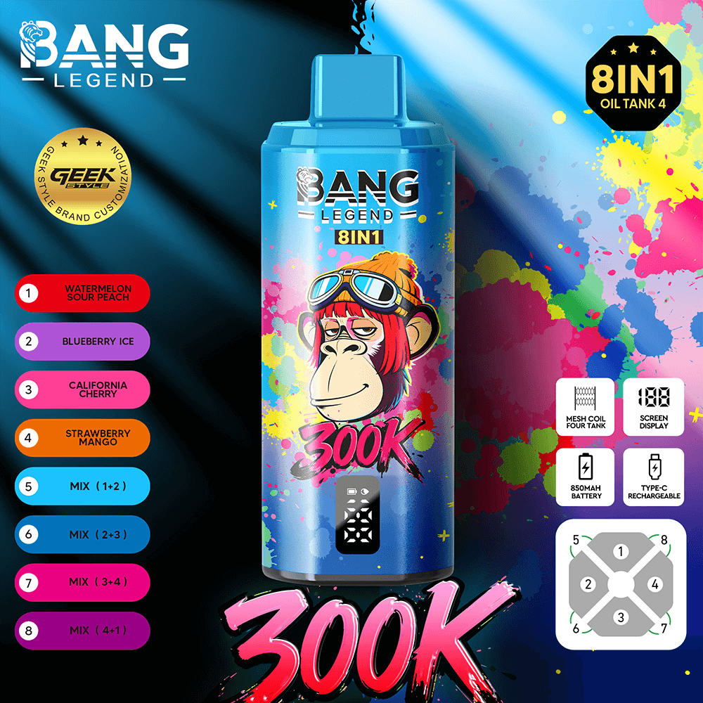 (300 000 szívás & 8 az 1‑ben) görögdinnye‑savanyú őszibarack + jeges áfonya + kaliforniai cseresznye + eper‑mangó (2% nikotin) - ibangvape-Hungary