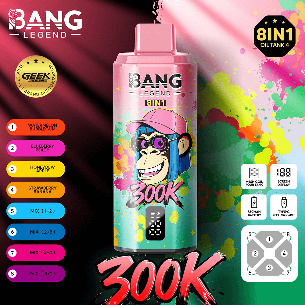 (300 000 szívás & 8 az 1‑ben) görögdinnye‑rágógumi + áfonya‑őszibarack + dinnye‑alma + eper‑banán (2% nikotin) - ibangvape-Hungary
