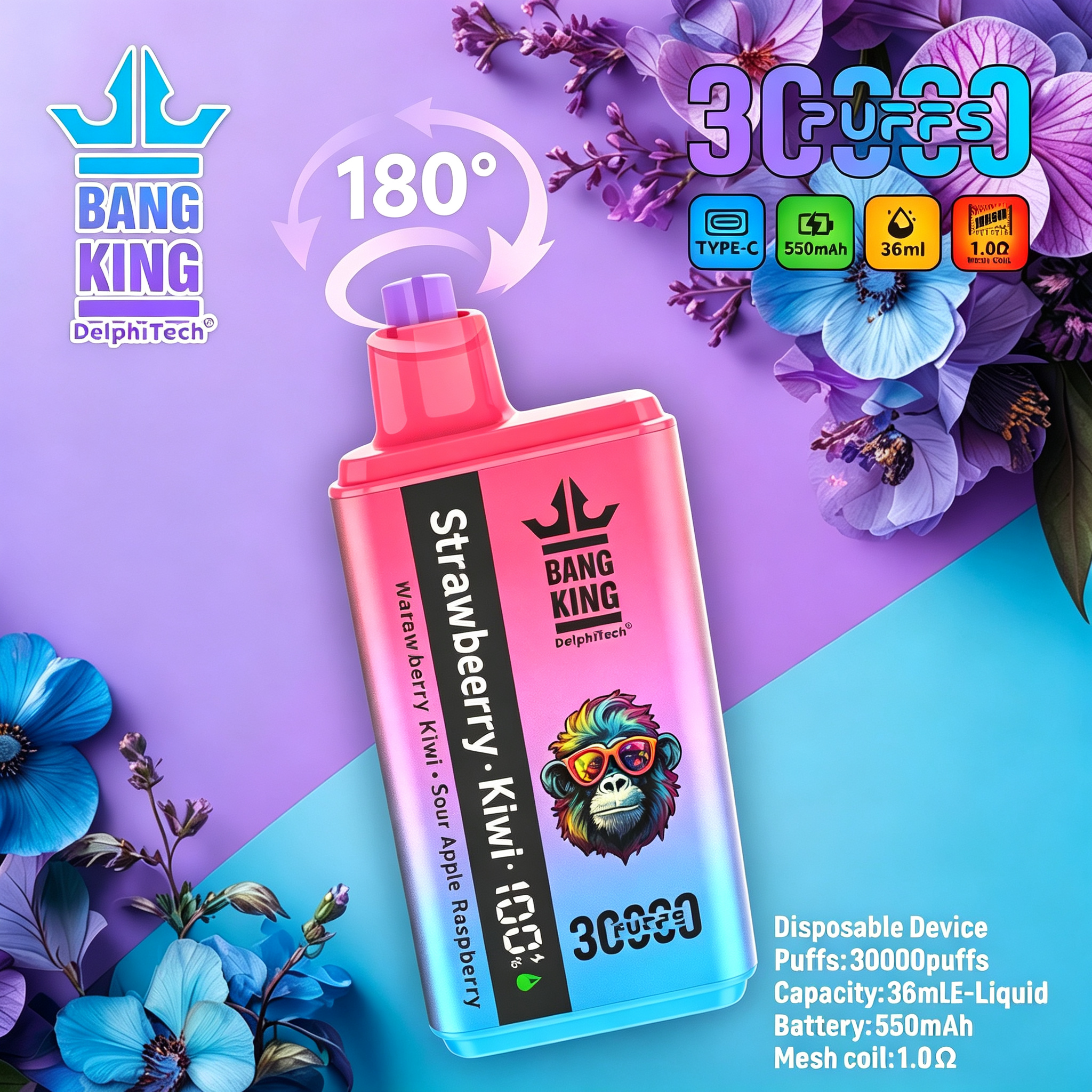 (30 000 szívás & 2 az 1‑ben) eper‑kivi + savanyú alma‑málna (2% nikotin) - ibangvape-Hungary