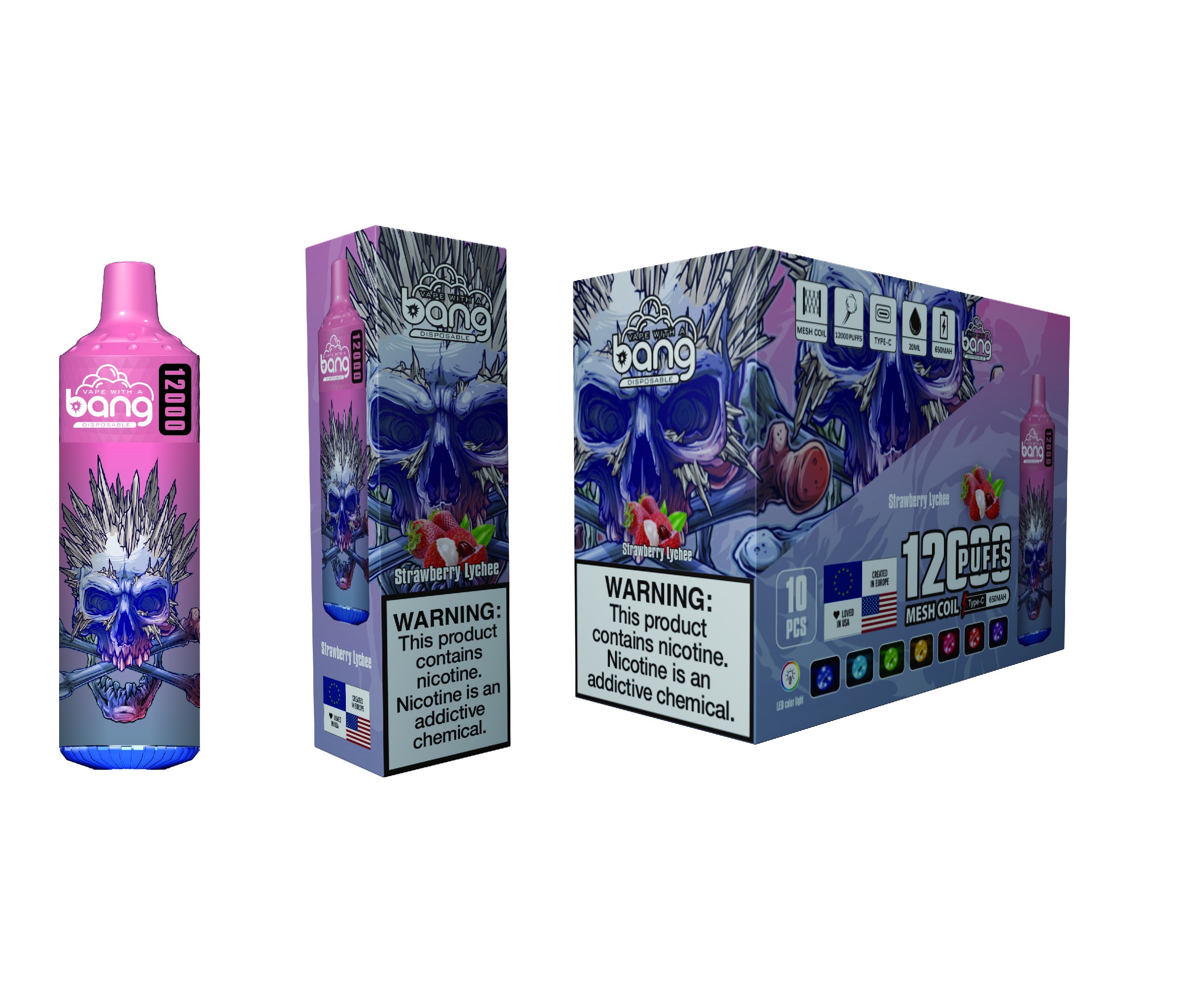 (Tornadó 12 000 szívás) eper‑licsi (2% nikotin) - ibangvape-Hungary