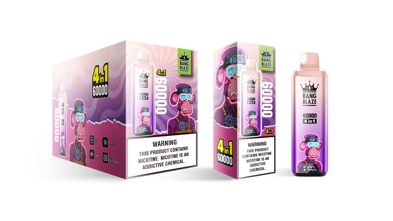 (60 000 szívás & 4 az 1‑ben) eper‑mangó + görögdinnye rágógumi + piros mojito + Szerelem 66 (2% nikotin) - ibangvape-Hungary
