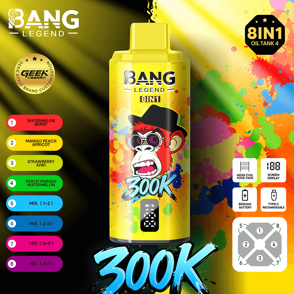(300 000 szívás & 8 az 1‑ben) görögdinnye‑bogyók + mangó‑őszibarack‑sárgabarack + eper‑kiwi + őszibarack‑mangó‑görögdinnye (2% nikotin) - ibangvape-Hungary
